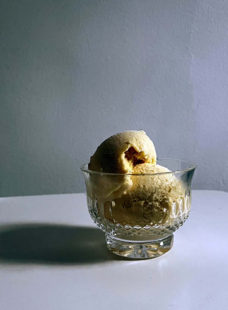 Here is a dish of eggnog ice cream